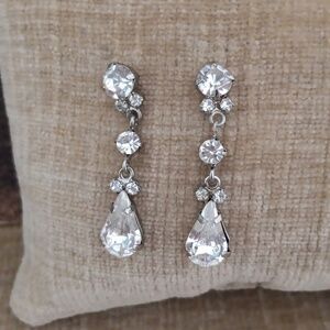 Silver Tone Rhinestone Dangle Earrings